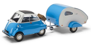 80435B5D028 BMW Isetta with Trailer blue/white 1:18